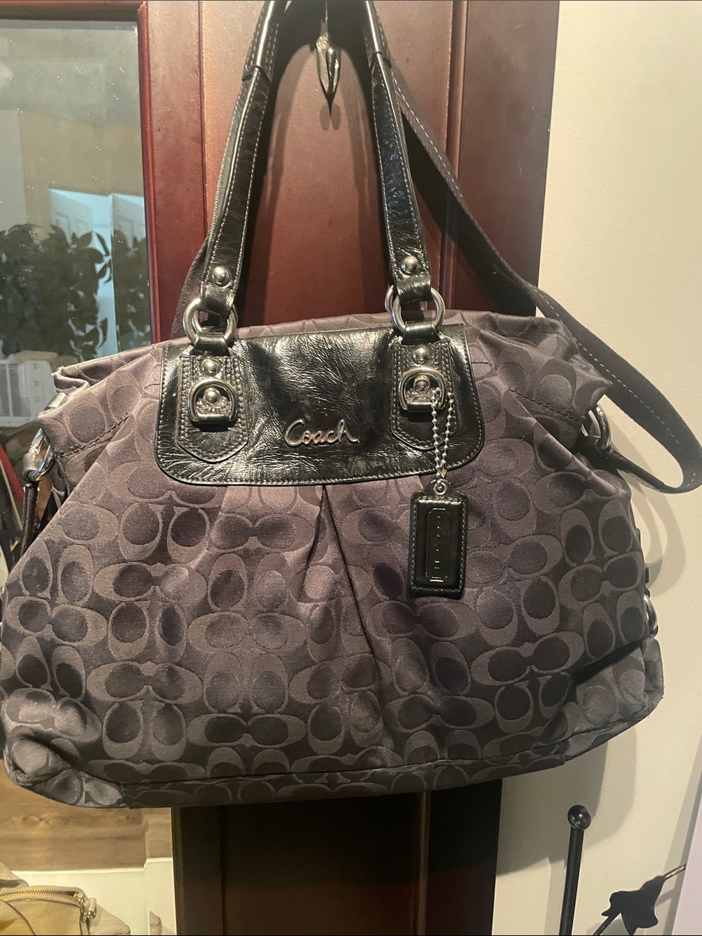 Coach Black Signature Jacquard Tote with Leather Trim